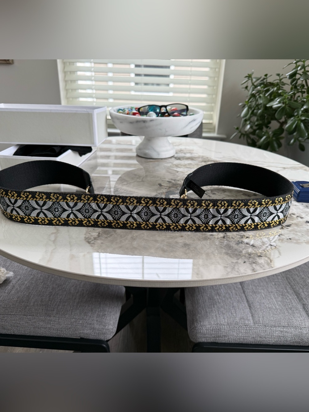 Black and Gold Patterned Adjustable Shoulder Strap - Women Accessories